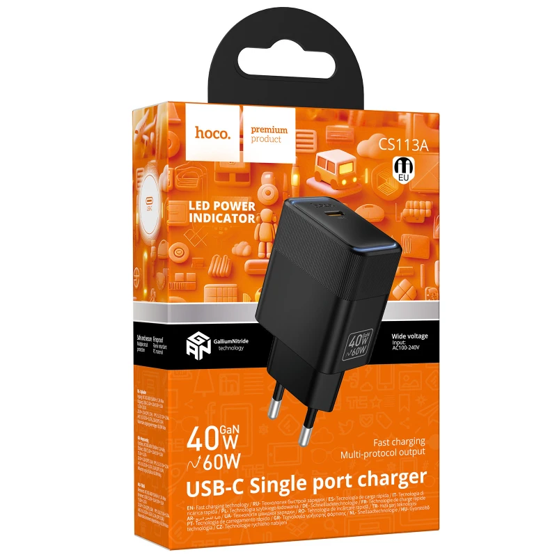 СЗУ Hoco CS113A Lounge PD40W (1USB-C) – Black. Фото 2 из 5