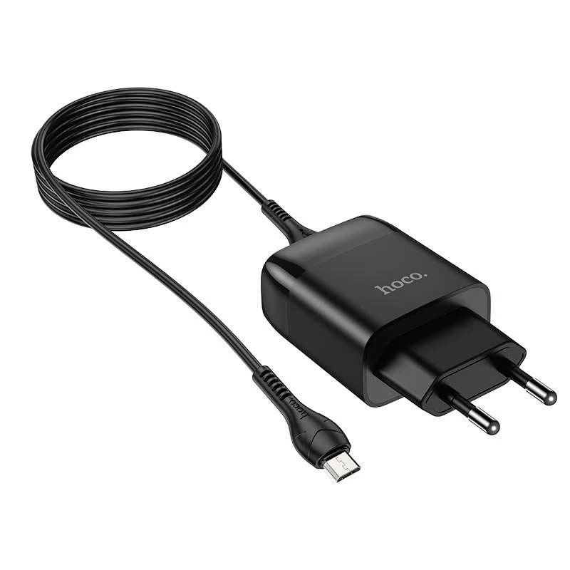МЗП Hoco C72Q Glorious QC3.0 18W (1USB/3A) + MicroUSB – Чорний. Фото 3 з 6