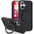 Шкіряна ретро накладка з кільцем та Magnetic Safe на Apple iPhone 16 – Black. Фото 1 з 6