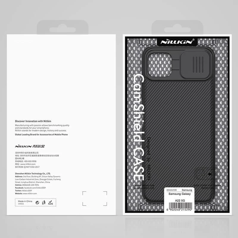 Карбоновая накладка Nillkin со шторкой для камеры для Samsung Galaxy A22 5G – Черный / Black. Фото 6 из 6