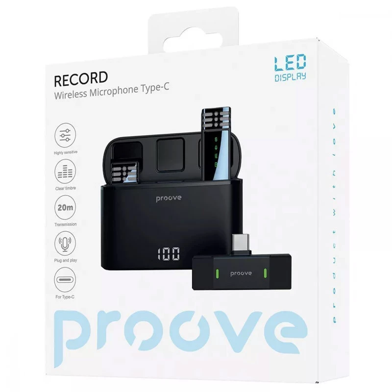 Петличний бездротовий мікрофон Proove Record Type-C – Black. Фото 3 з 3