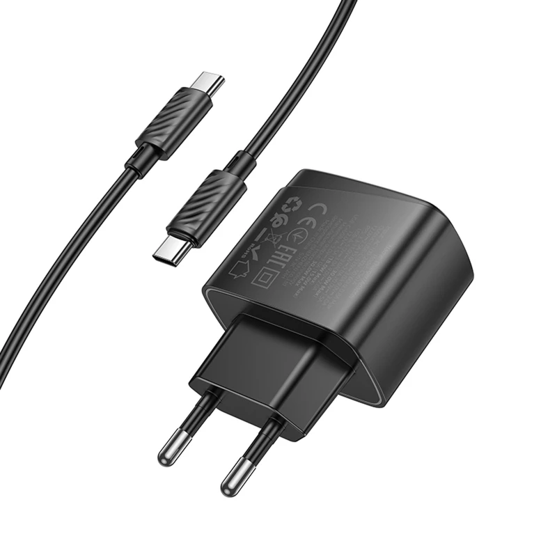 СЗУ Hoco CS61A Bright PD30W+QC3.0 (1USB-A/1C) + кабель Type-C to Type-C – Black. Фото 5 из 6