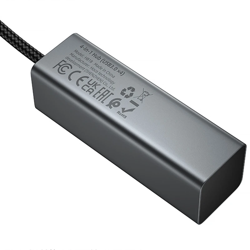Переходник HUB Hoco HB1B 4in1 (USB to 4xUSB 3.0) (0.2m) – Metal gray. Фото 5 из 6