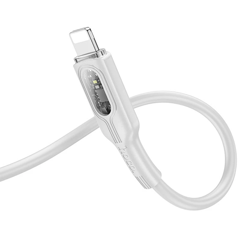 Дата кабель Hoco U120 Transparent explore intelligent power-off PD 27W Type-C to Lightning (1.2m) – Gray. Фото 3 з 5