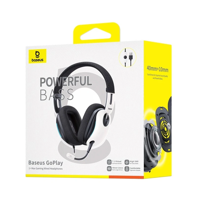 Накладні навушники Baseus OS GoPlay 1+ Max Gaming (USB-A/2m) (A00181003213-00) – Moon White. Фото 6 з 8