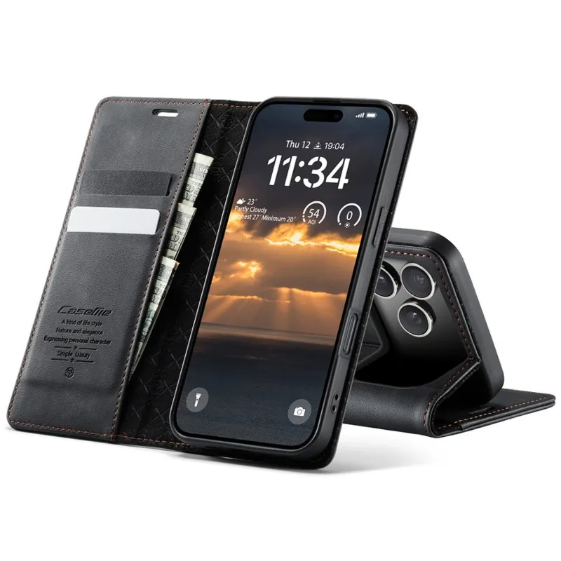 Шкіряний чохол-книжка CaseMe Velvet Matte для Apple iPhone 18 Pro Max – Black. Фото 4 з 5