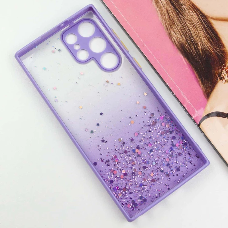 Чехол с блестками и защитой камеры для Samsung Galaxy S22 Ultra – Сиреневый. Фото 7 из 10