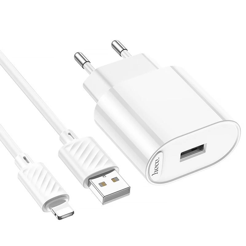 МЗП Hoco C109A Fighter 10.5W (1USB-A) + кабель USB to Lightning – White. Фото 5 з 6