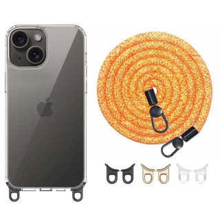 Прозорий силіконовий чохол з ремінцем на Apple iPhone 15 (6.1") — Orange / White