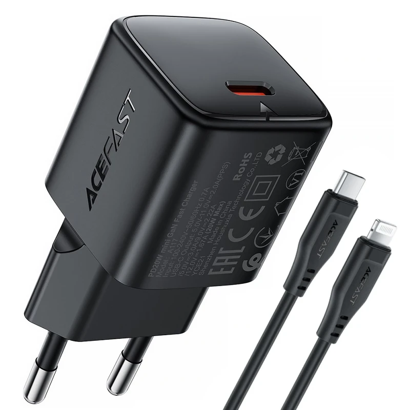 МЗП Acefast A117 mini PD20W GaN (1USB-C) + кабель Type-C to Lightning фото 1 з 1