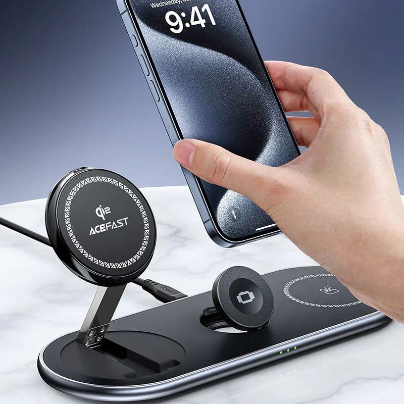 БЗП Acefast E19 Qi2 desktop 3-in-1 – Black. Фото 4 з 8