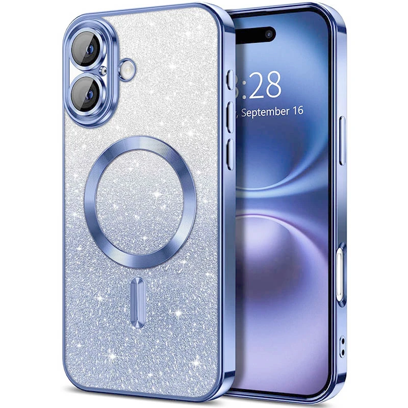 Чохол з блискітками, захисними лінзами на камеру та MagSafe на Apple iPhone 17 (6.3") – Блакитний / Sky Blue. Фото 1 з 1