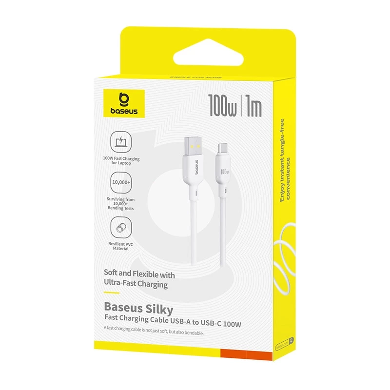 Дата кабель Baseus Silky Series OS Fast Charging USB to Type-C 100W (1m) (P10377703) – Moon White. Фото 5 з 5