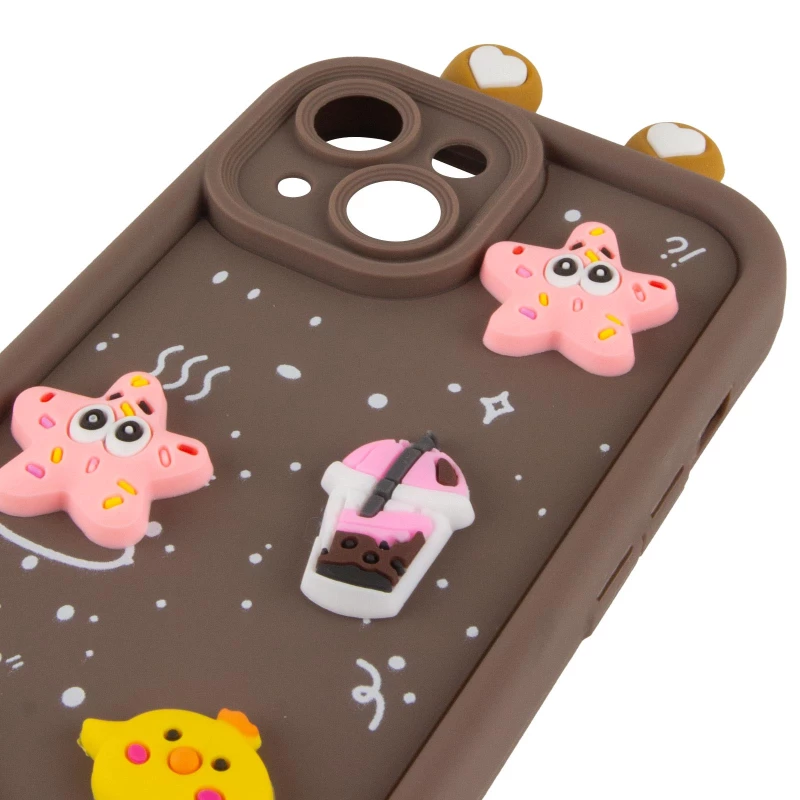 Силиконовый чехол Funny Toys with Ears для Apple iPhone 15 (6.1") – Brown. Фото 5 из 6
