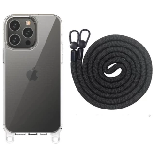 Прозорий силіконовий чохол з ремінцем на Apple iPhone 12 Pro Max (6.7") — Black