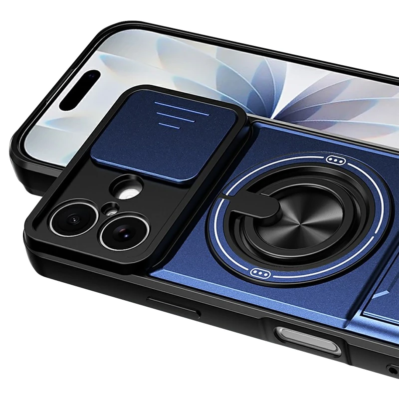 Ударостійкий чохол Camshield StandRing case для Apple iPhone 16 – Blue. Фото 3 з 3