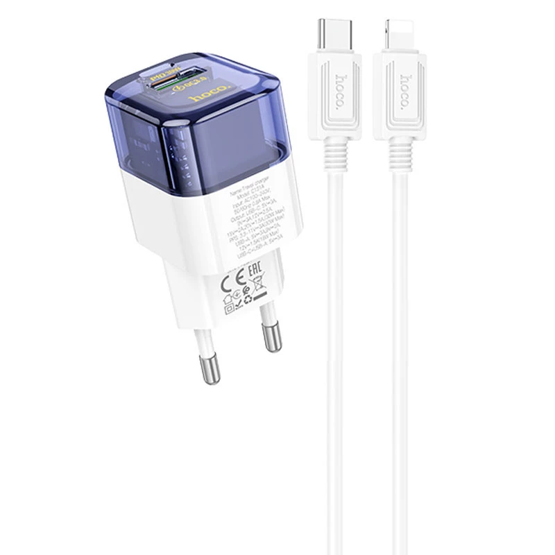 

МЗП Hoco C131A Platium PD30W+QC3.0 + Type-C to Lightning (Transparent blue)