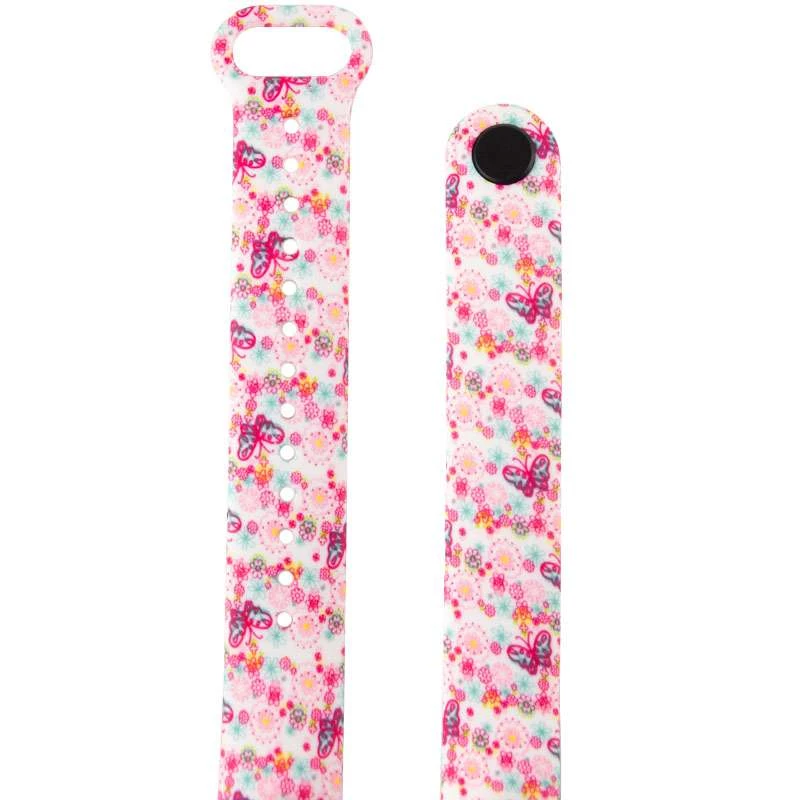 Силіконовий ремінець з малюнком для Xiaomi Mi Band 5 – Рожеві бабочки / Білий. Фото 2 з 3
