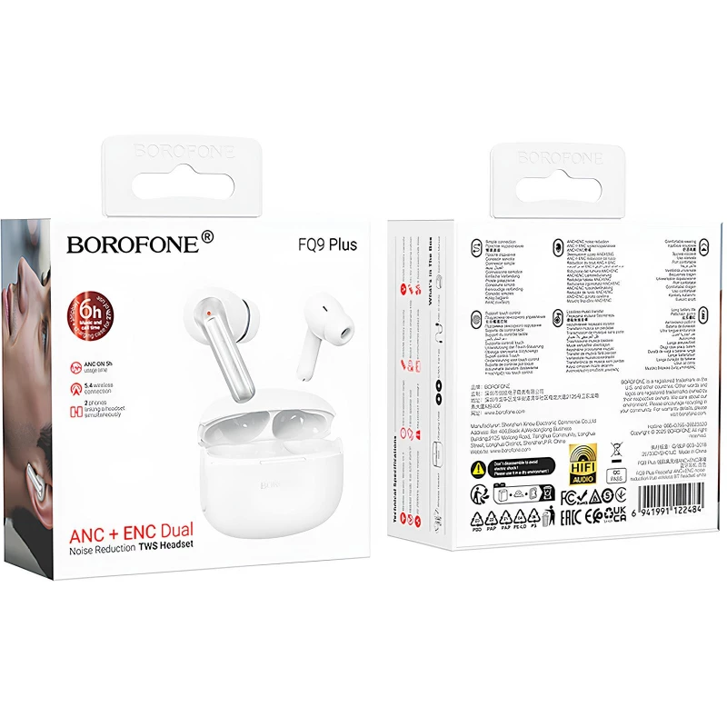Бездротові TWS навушники BOROFONE FQ9 Plus Peaceful ANC+ENC – White. Фото 4 з 4