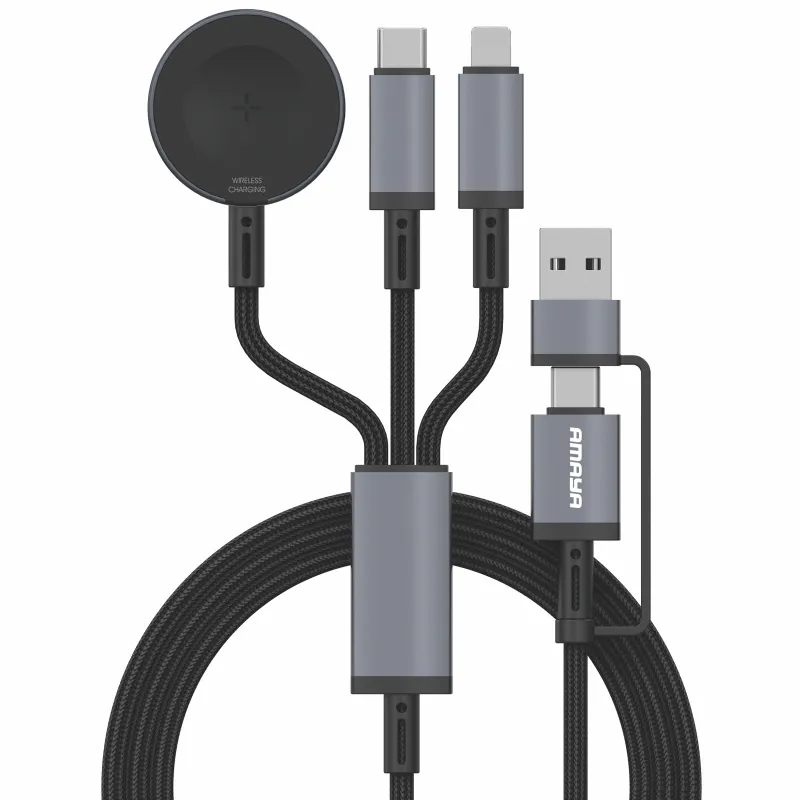 Дата кабель Amaya ACD-330X 6in1 Type-C/USB to iWatch/Lightning/Type-C 100W (1.2m) – Black. Фото 1 з 2