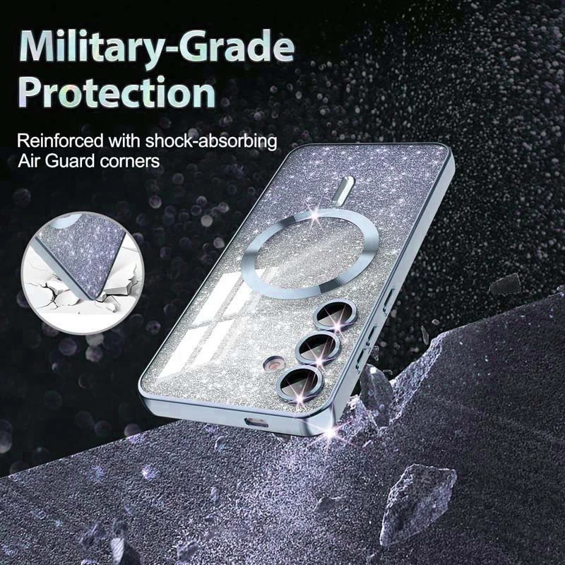 Чехол с блесками, защитными линзами на камеру и MagSafe для Samsung Galaxy S23 FE – Серый / Lavender Gray. Фото 3 из 4