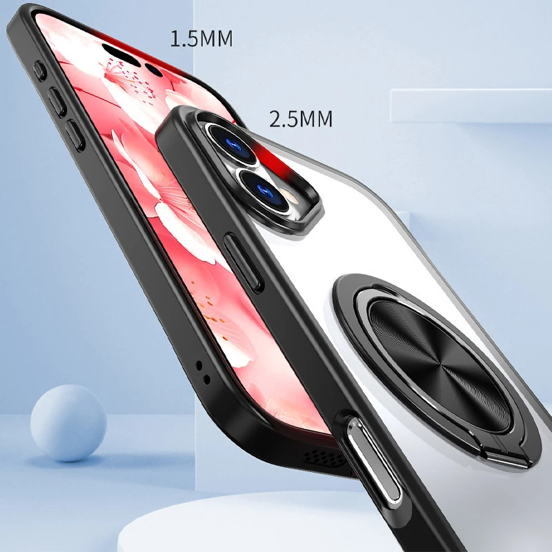 TPU+PC чохол з магнітом та кільцем для Apple iPhone 16 – Чорний. Фото 3 з 6