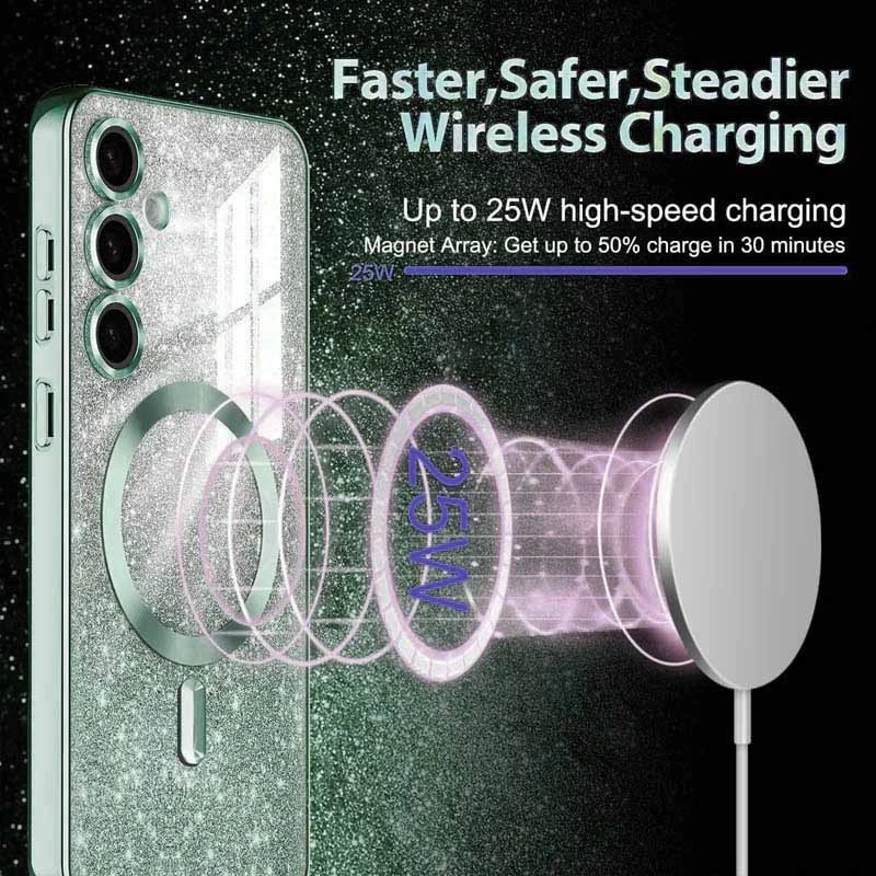 Чохол з блискітками, захисними лінзами на камеру та MagSafe на Samsung Galaxy S24+ – Зелений / Green. Фото 8 з 8