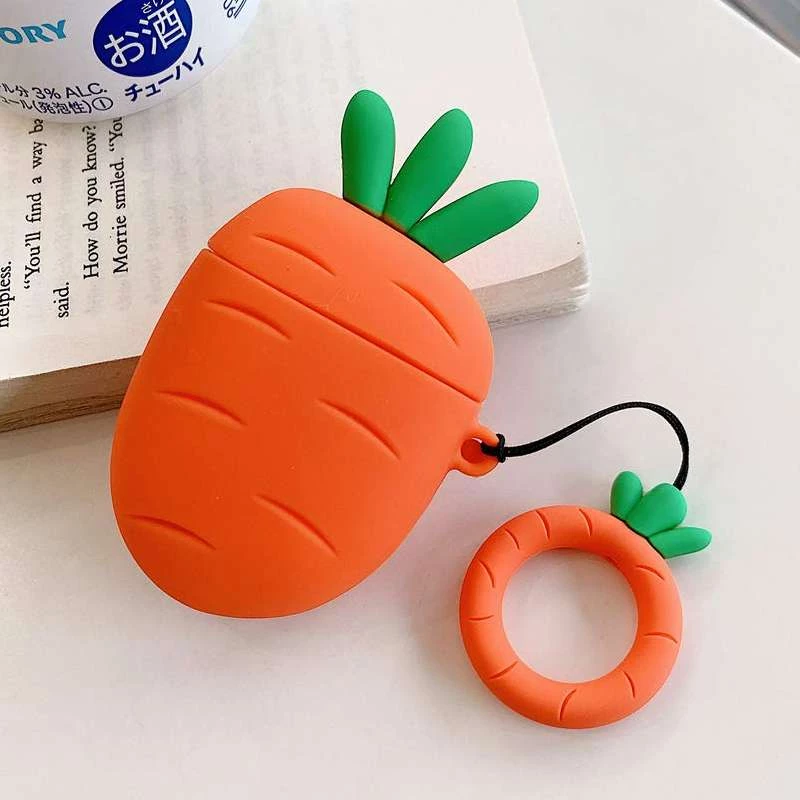 Силиконовый футляр Smile Fruits series для наушников AirPods 1/2 + кольцо – Carrot. Фото 4 из 5