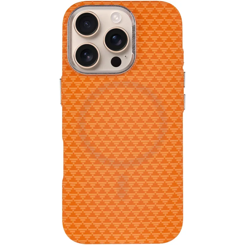 Чехол TPU+PC KVZV Triangular Pattern with Magnetic Fit для Apple iPhone 16 Pro – Orange. Фото 3 из 7