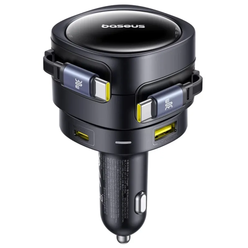 АЗП Baseus Enjoyment Max PD90W with retractable cables (1USB-A/3C) (C00035507121) – Cosmic Black. Фото 2 з 3