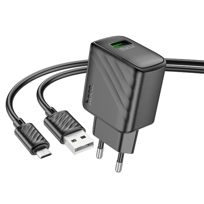 МЗП Hoco CS21A Rich QC3.0 18W (1USB-A) + кабель USB to MicroUSB – Black. Фото 3 з 7