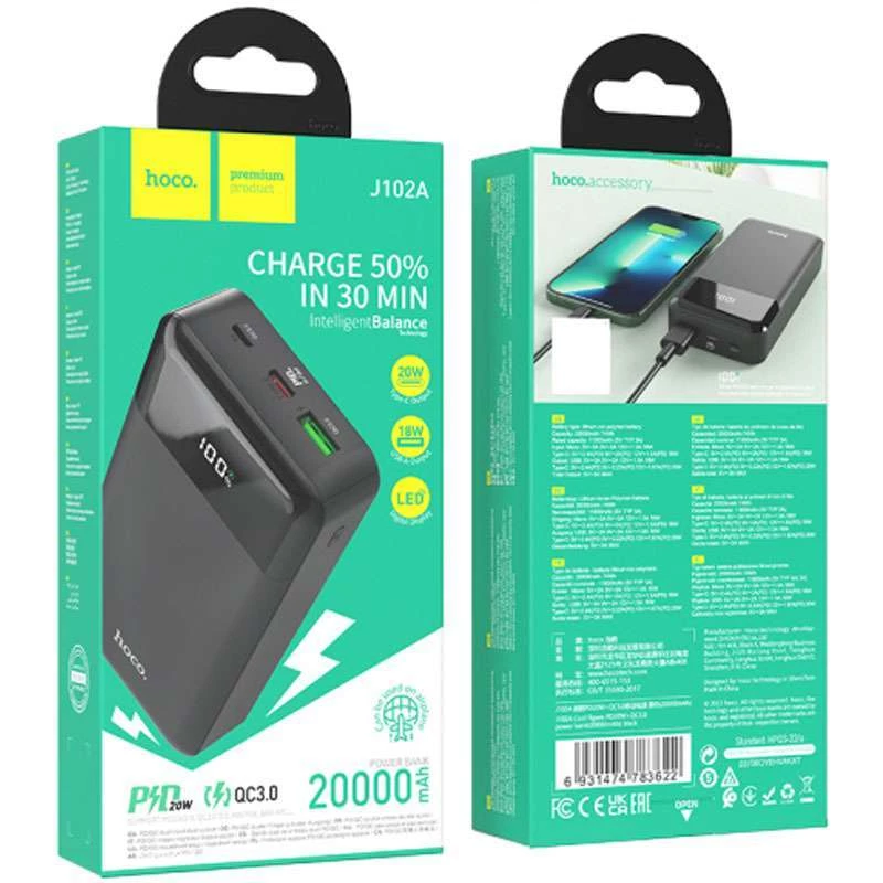 Портативное зарядное устройство Power Bank Hoco J102A Cool figure PD20W+QC3.0 20000 mAh – Black. Фото 4 из 4