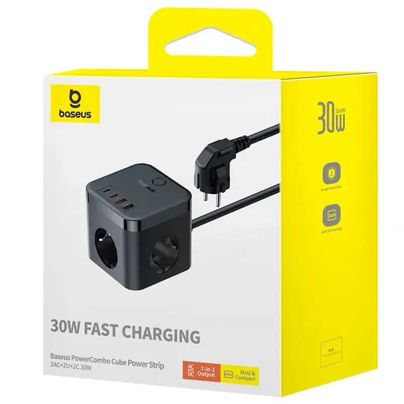 Подовжувач Baseus PowerCombo PD30W+QC3.0 (2USB-A/2C/2Socket) (1.5m) (BPS30) – Cluster Black. Фото 4 з 4