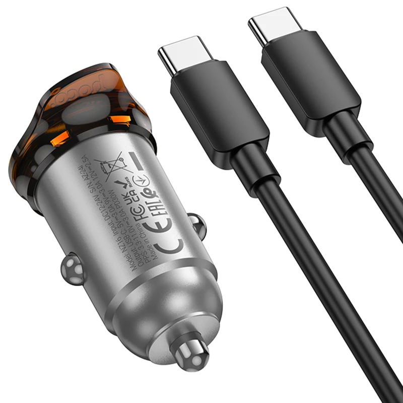 АЗУ Hoco NZ16 Rigorous PD30W (1USB-C) + кабель Type-C to Type-C – Metal grey. Фото 4 из 6