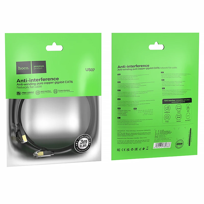 Кабель (патч-корд) Hoco US07 General Category 6 Gigabit (3m) – Black. Фото 5 из 5