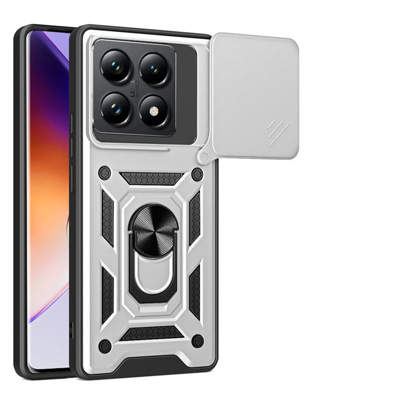 Ударопрочный чехол Serge Ring с защитой камеры для Xiaomi 14T – Серебряный. Фото 1 из 2