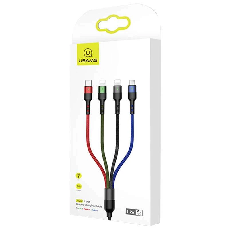 Дата кабель Usams US-SJ411 U26 4in1 USB to Combo 2A (0.35m) – Чорний. Фото 5 з 5