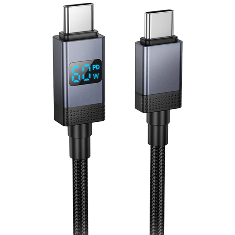 Дата кабель Hoco X118 Generous with display Type-C to Type-C 60W (1m) – Black. Фото 1 з 6