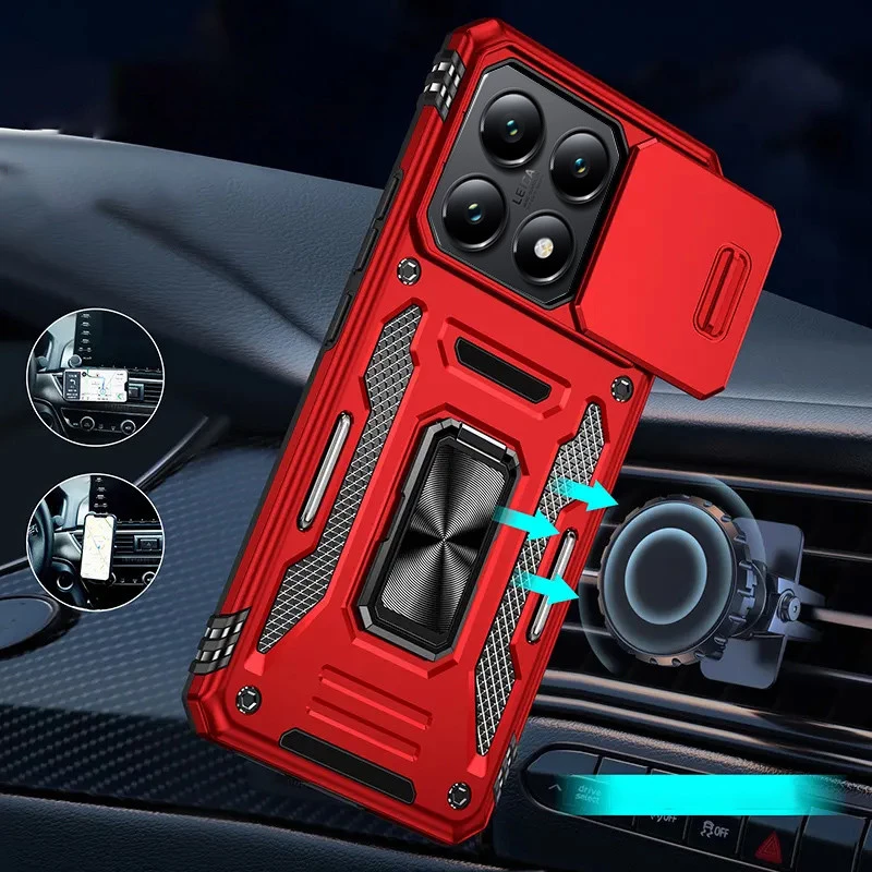 Ударостійкий чохол Square Ring зi шторкою на камеру на Xiaomi 14T – Червоний / Red. Фото 2 з 2