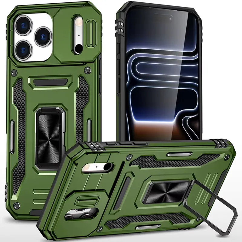 Ударостійкий чохол Square Ring зi шторкою на камеру на Apple iPhone 17 Pro Max (6.9") – Оливковий / Army Green. Фото 1 з 1