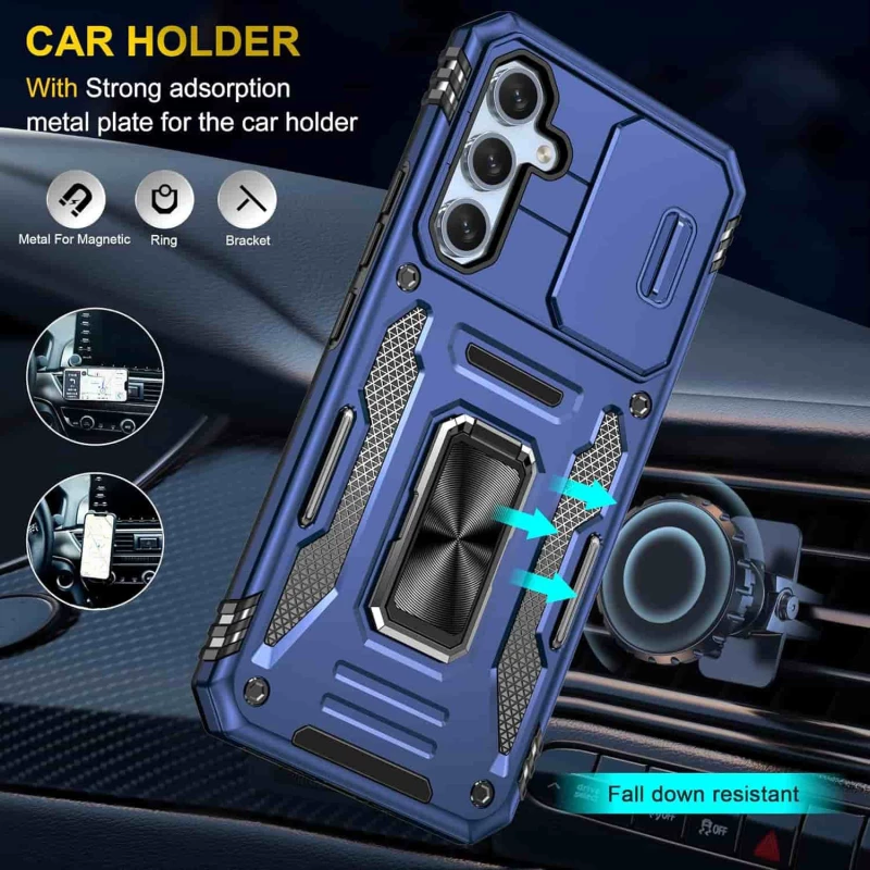 Ударостійкий чохол Square Ring зi шторкою на камеру на Samsung Galaxy S24 FE – Синій / Navy. Фото 3 з 13