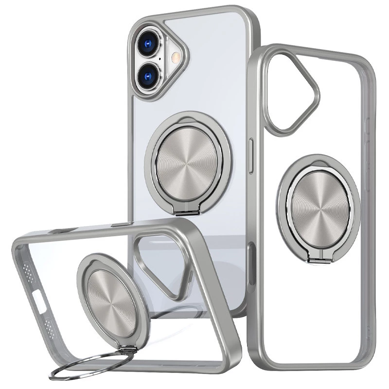 TPU+PC чохол з магнітом та кільцем для Apple iPhone 16 – Сірий. Фото 1 з 1