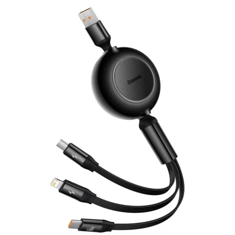 Дата кабель Baseus Bright Mirror 2 Series Retractable 3in1 66W (1.1m) (CAMJ01010) – Black. Фото 3 з 6