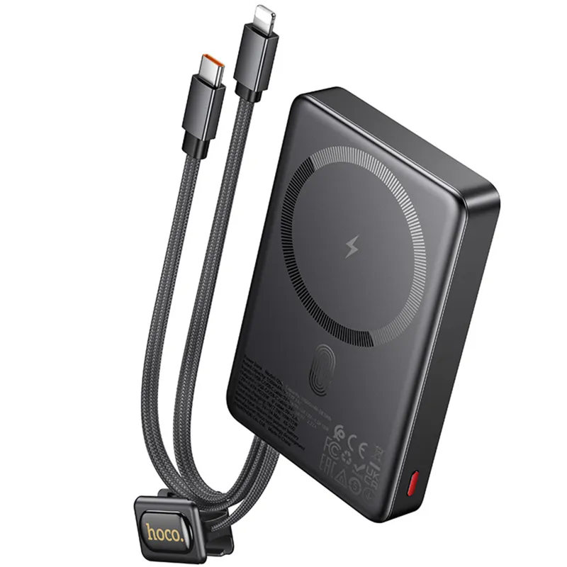 Портативное ЗУ Power Bank Hoco Q56 Premium PD20W с БЗУ with cable 10000 mAh – Metal gray. Фото 5 из 6