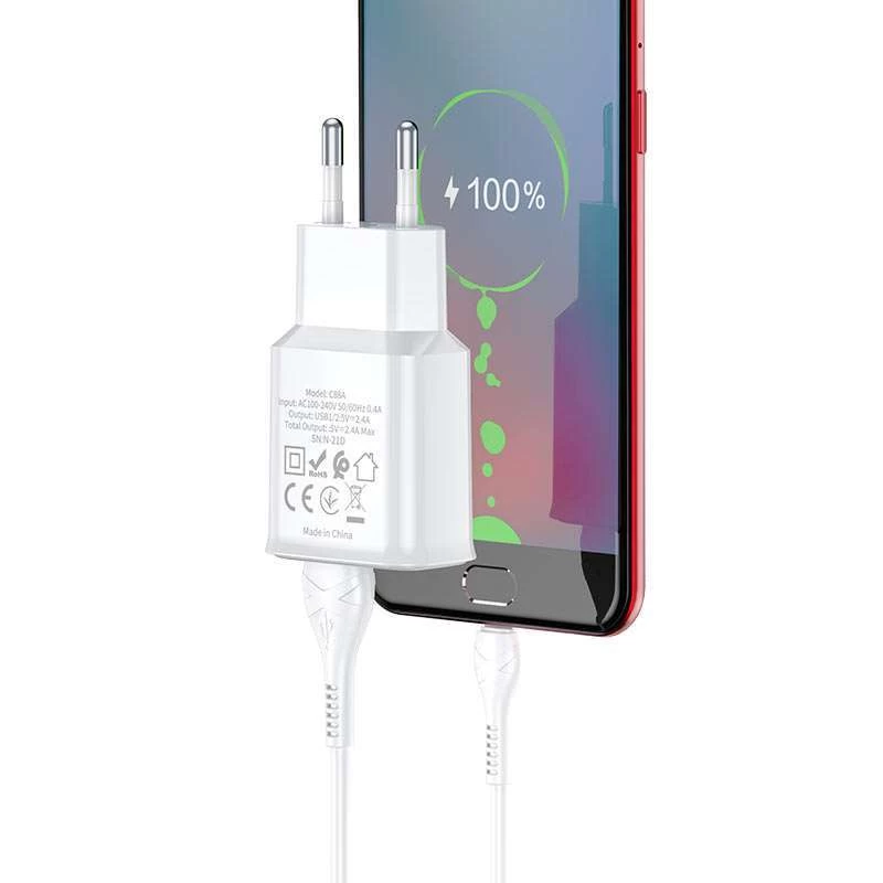 СЗУ HOCO C88A (2USB/2.4A) + Type-C – Белый. Фото 4 из 5