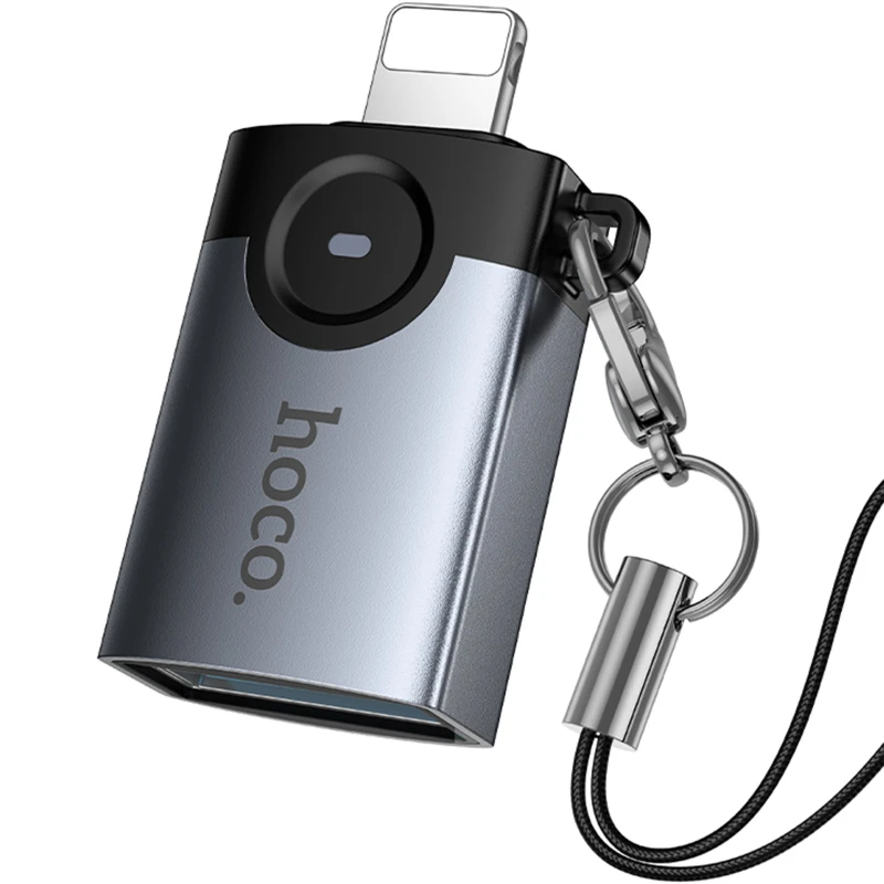 Перехідник Hoco UA46 Lightning Male to USB Female USB2.0 – Metal gray. Фото 4 з 6
