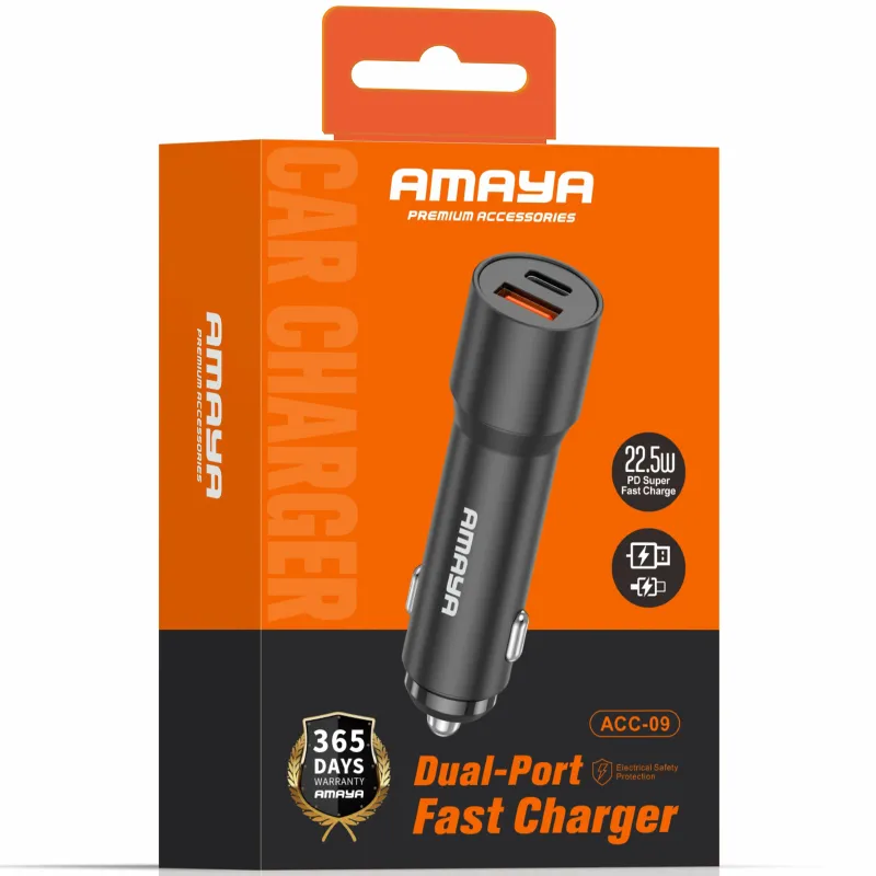 АЗУ Amaya ACC-09 PD22.5W+QC3.0 total 40.5W (1USB-A/1C) – Black. Фото 2 из 2