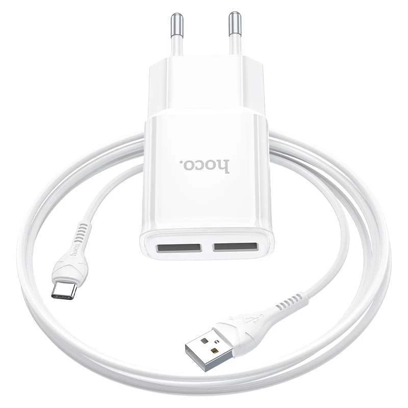 СЗУ HOCO C88A (2USB/2.4A) + Type-C – Белый. Фото 3 из 5