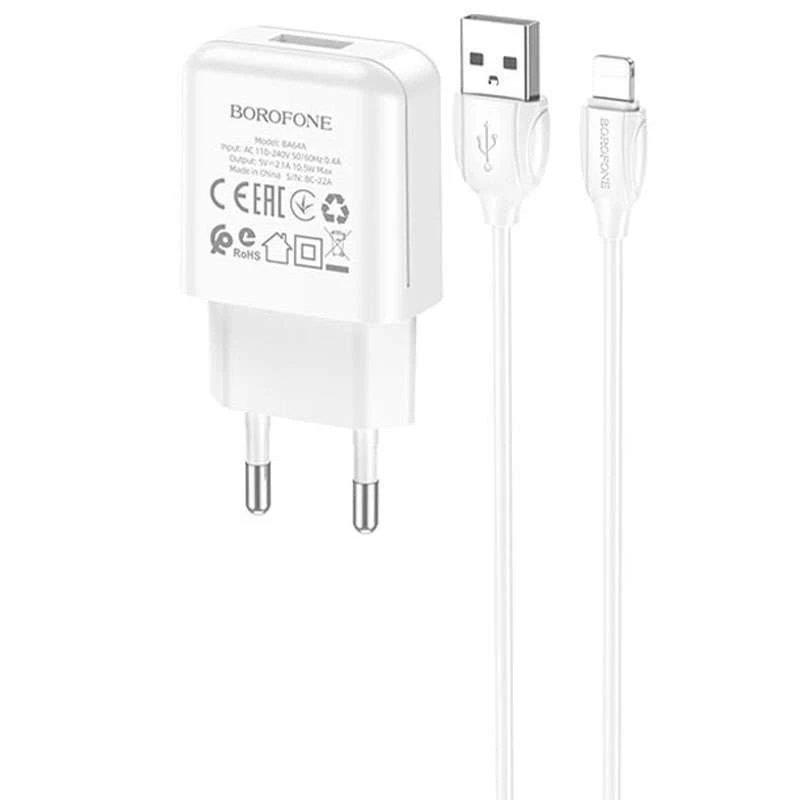 

СЗУ Borofone BA64A Single port + Lightning (Белый), Білий