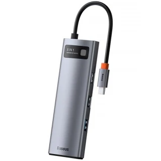 Перехідник HUB Baseus Metal Gleam Series (Type-C to HDMI4K@60Hz+3xUSB3.0+PD+RJ45) (CAHUB-CW) фото 1 з 11